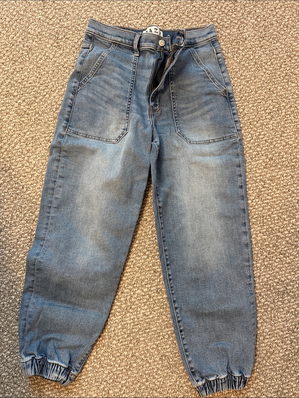 High-Rise Ankle Denim Jogger in Light Blue
